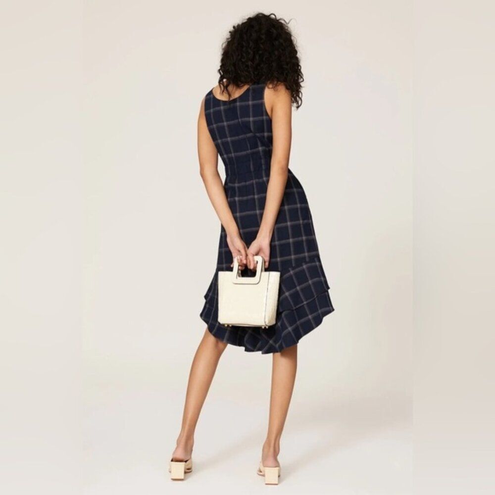 Great Jones Navy Plaid sleeveless flounce hem belted Dress Small - Picture 4 of 10